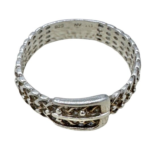 Vintage Sterling Silver 925 Buckle Design Ring Size 10 Unique Chain Style NV40 - Picture 7 of 10